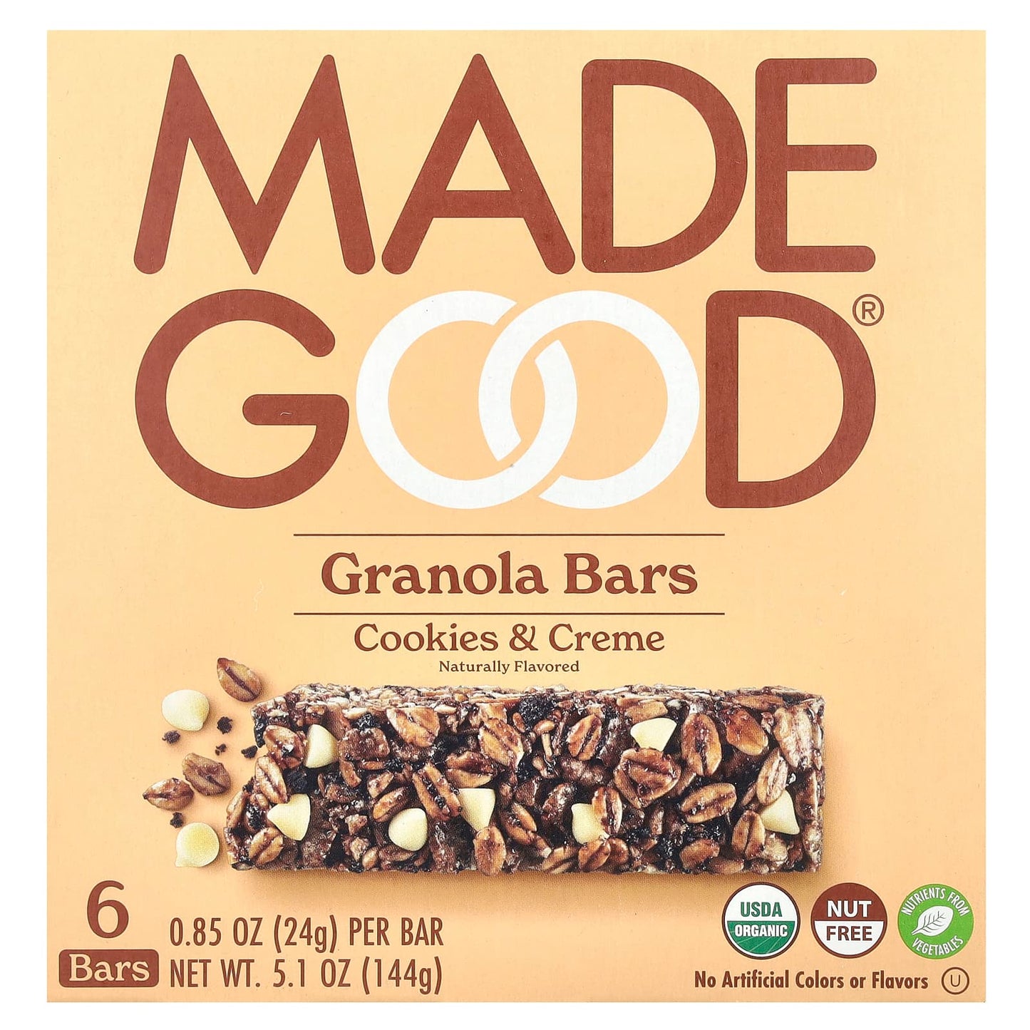 MadeGood, Granola Bars, Cookies & Crème, 6 Bars, 0.85 oz (24 g) Each - Image 1