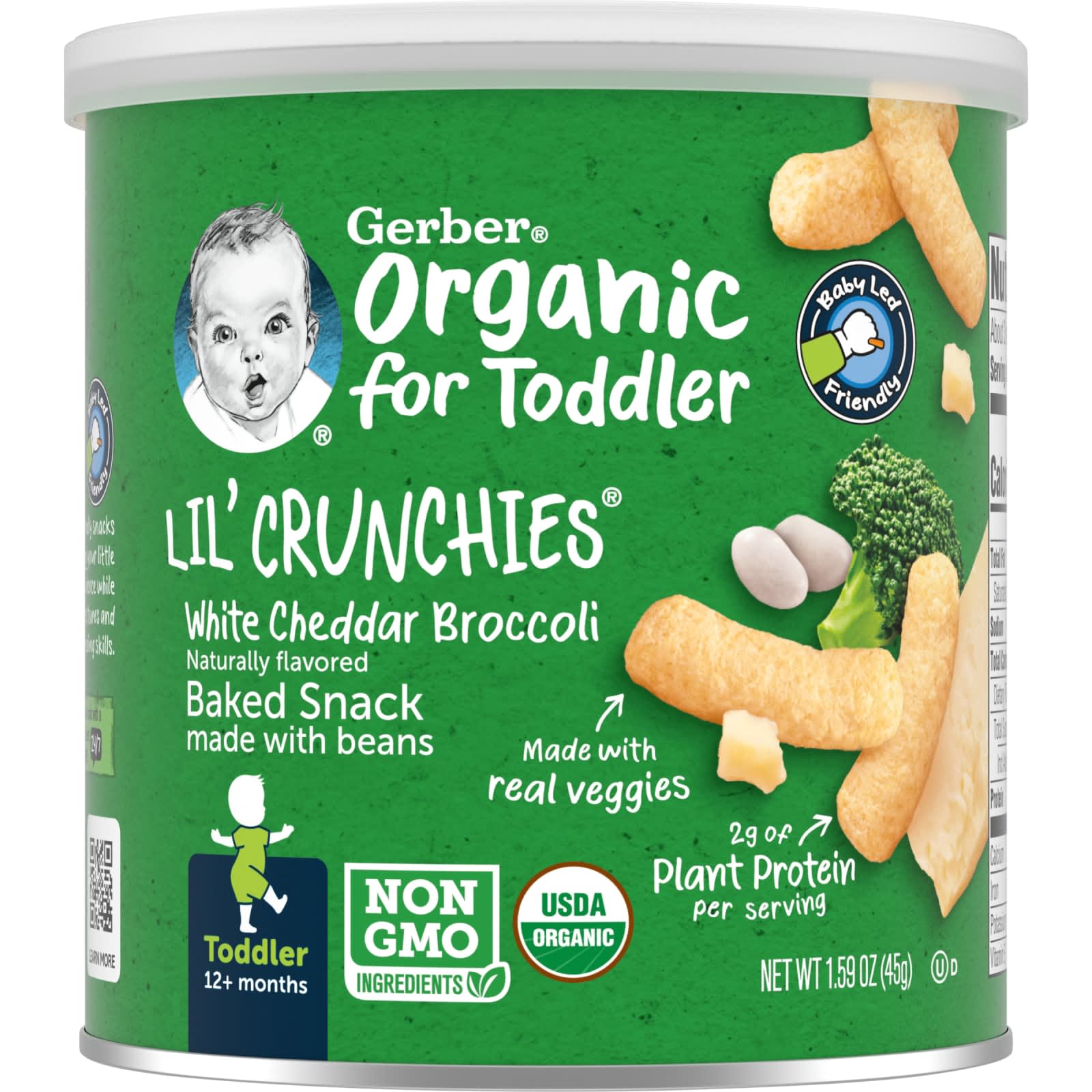 Gerber Organic White Cheddar Broccoli Toddler Snack, 12+ Months, USDA Certified - Image 1