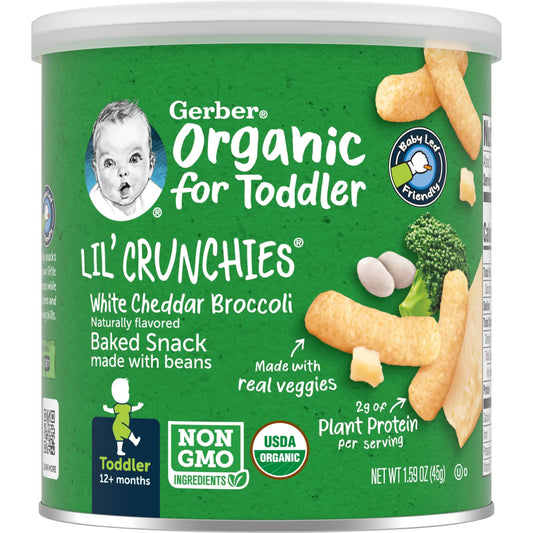 Gerber Organic White Cheddar Broccoli Toddler Snack, 12+ Months, USDA Certified - Image 1