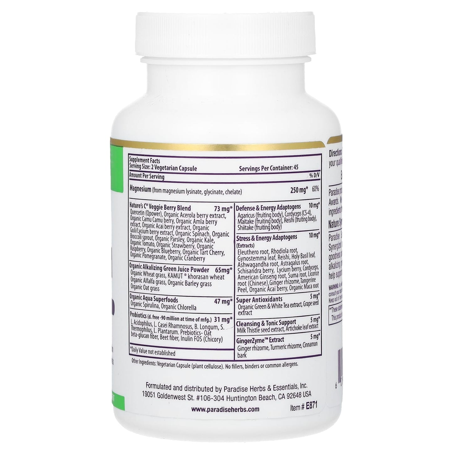 Paradise Herbs, Earth's Blend, Magnesium, 90 Vegetarian Capsules - Image 2