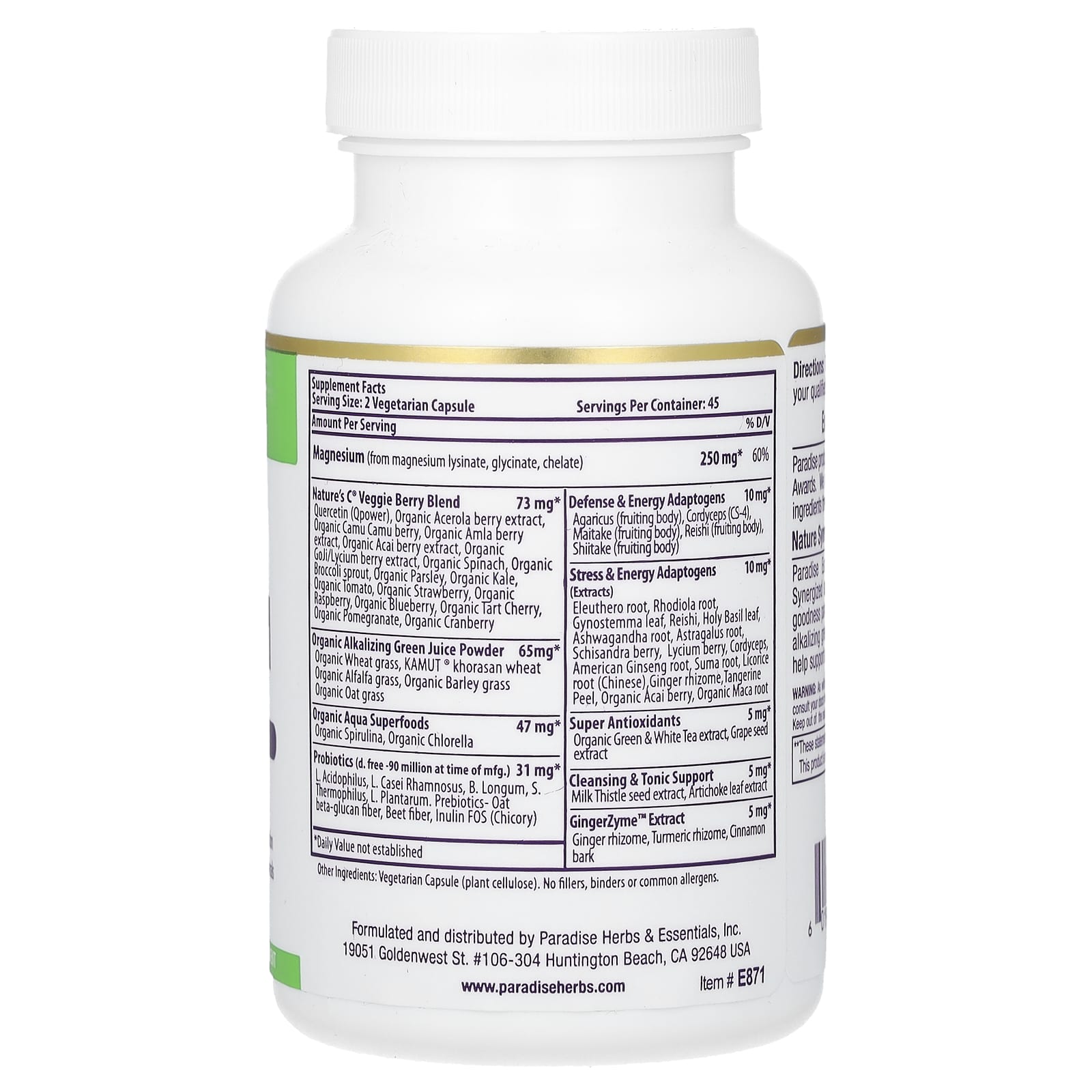 Paradise Herbs, Earth's Blend, Magnesium, 90 Vegetarian Capsules - Image 2