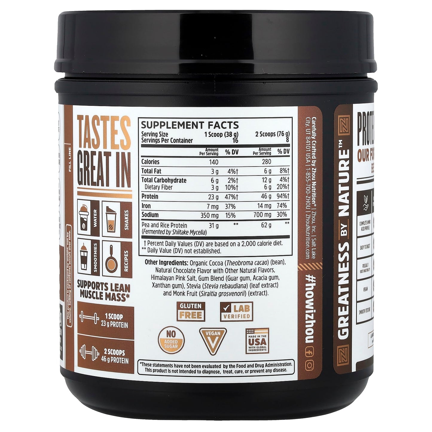 Zhou Nutrition, Plant Complete, Perfect Digestibility Plant-Based Protein, Chocolate, 21.4 oz (608 g) - Image 2