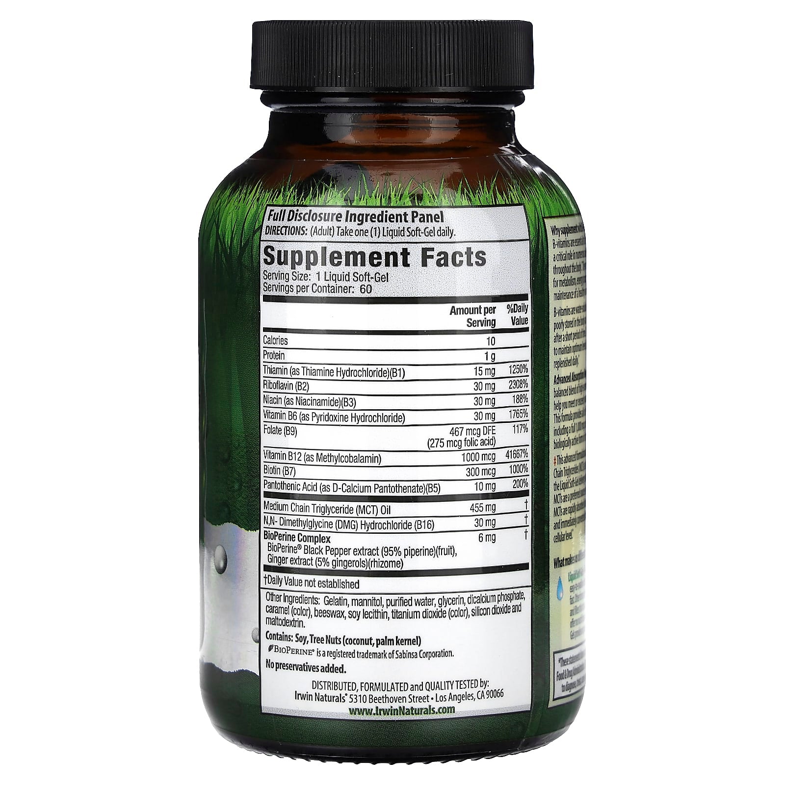 Irwin Naturals Mega B-Complex with Quick Energy MCTs 60 Liquid Soft-Gels - Image 2