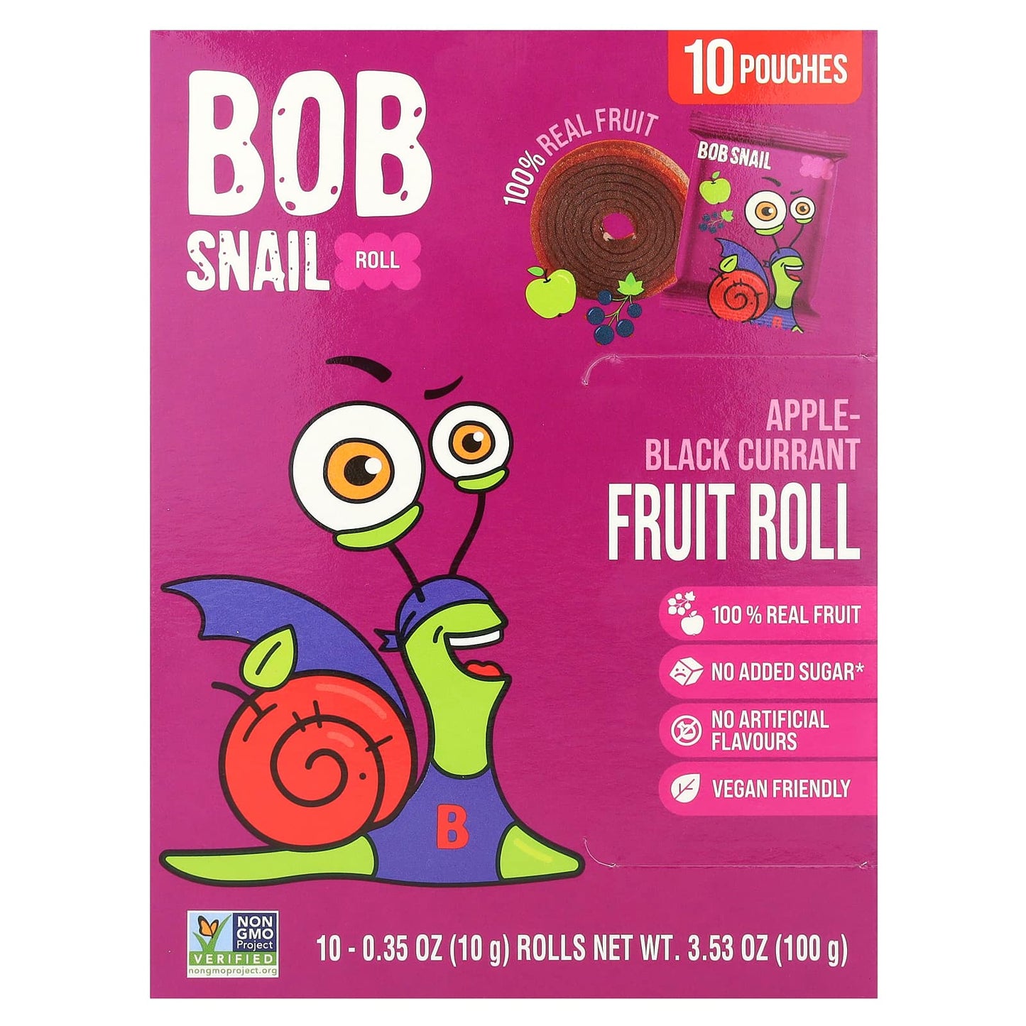 Bob Snail Apple-Black Currant Fruit Rolls, 10x 0.35 oz, Vegan & Non-GMO - Image 1