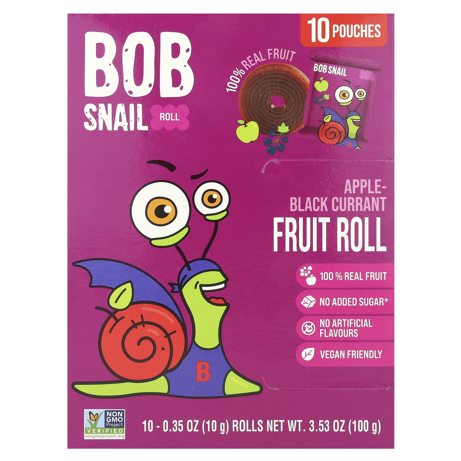 Bob Snail Apple-Black Currant Fruit Rolls, 10x 0.35 oz, Vegan & Non-GMO - Image 1
