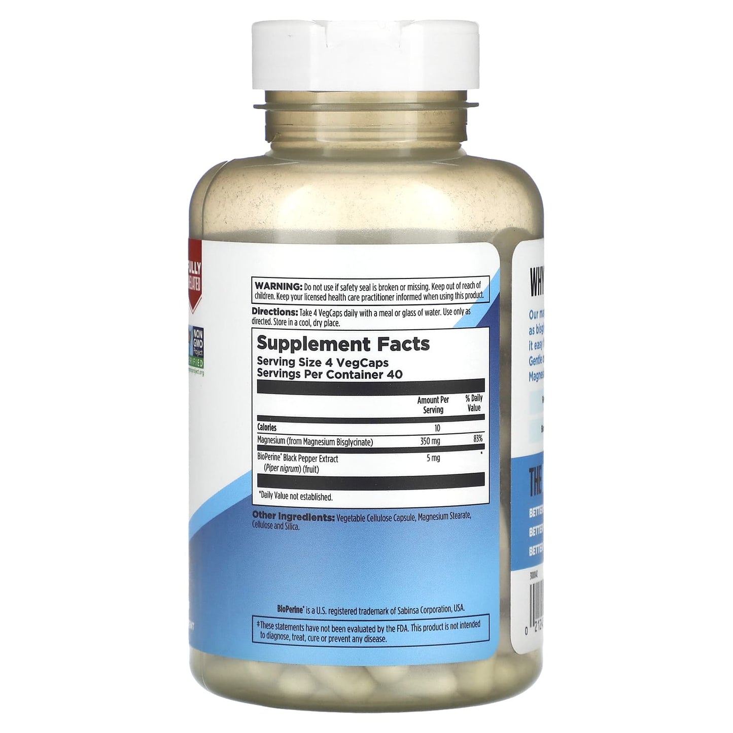 High Absorption Magnesium Glycinate 350mg, 160 VegCaps for Relaxation & Bone Health - Image 2