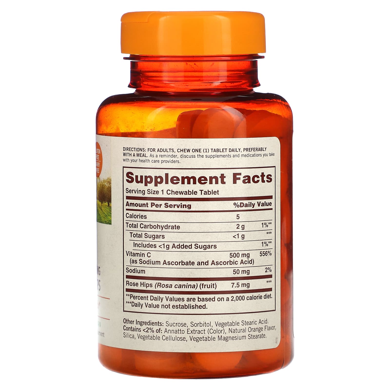 Sundown Naturals, Chewable Vitamin C with Natural Rose Hips, Orange , 500 mg, 100 Chewable Tablets - Image 2