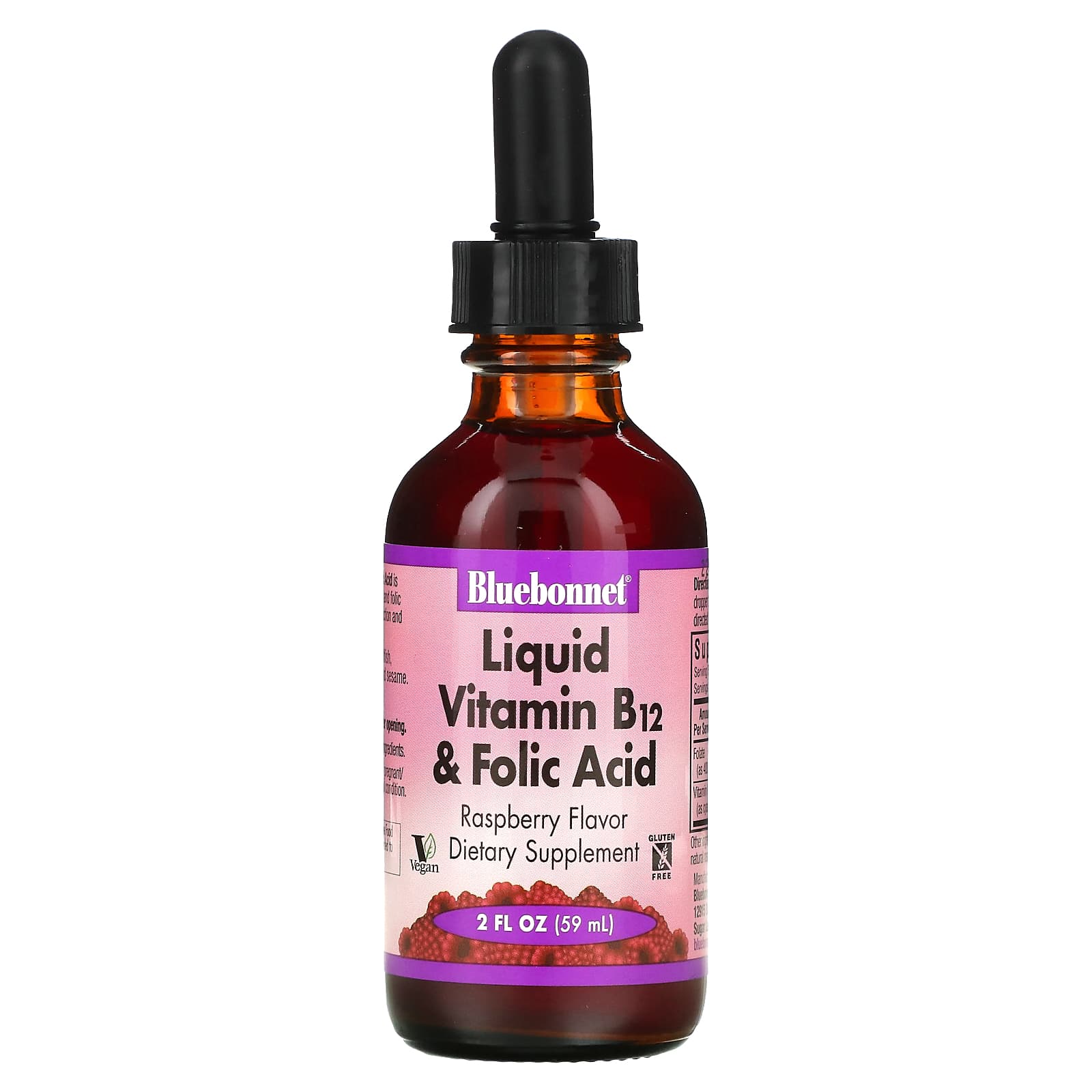Bluebonnet Nutrition Liquid Vitamin B12 & Folic Acid Supplement 2 fl oz - Image 1