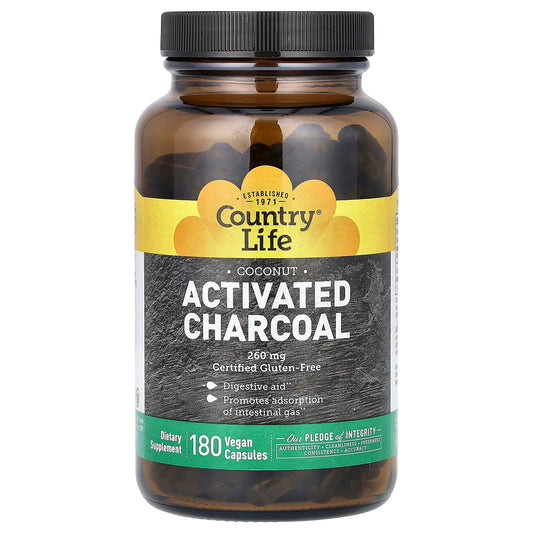 Country Life Activated Charcoal Capsules - 180 Vegan Capsules, 260mg per Capsule - Image 1