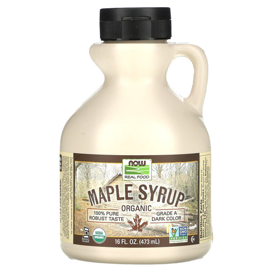 NOW Foods, Real Food, Organic Maple Syrup, Grade A, Dark Color, 16 fl oz (473 ml) - Image 1
