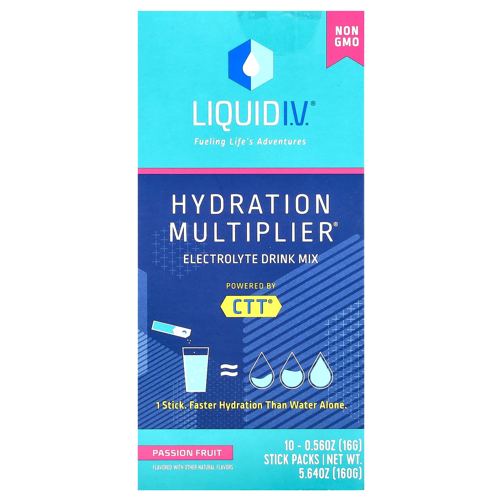 Liquid I.V., Hydration Multiplier, Electrolyte Drink Mix, Passion Fruit, 10 Stick Packs, 0.56 oz (16 g) Each - Image 1