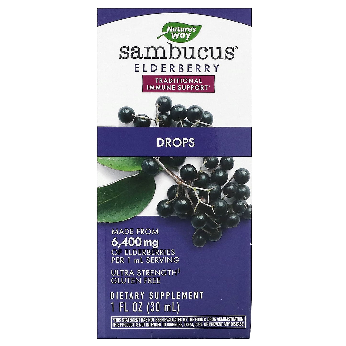 Nature's Way, Sambucus Elderberry, Drops, 50 mg, 1 fl oz (30 ml) - Image 1