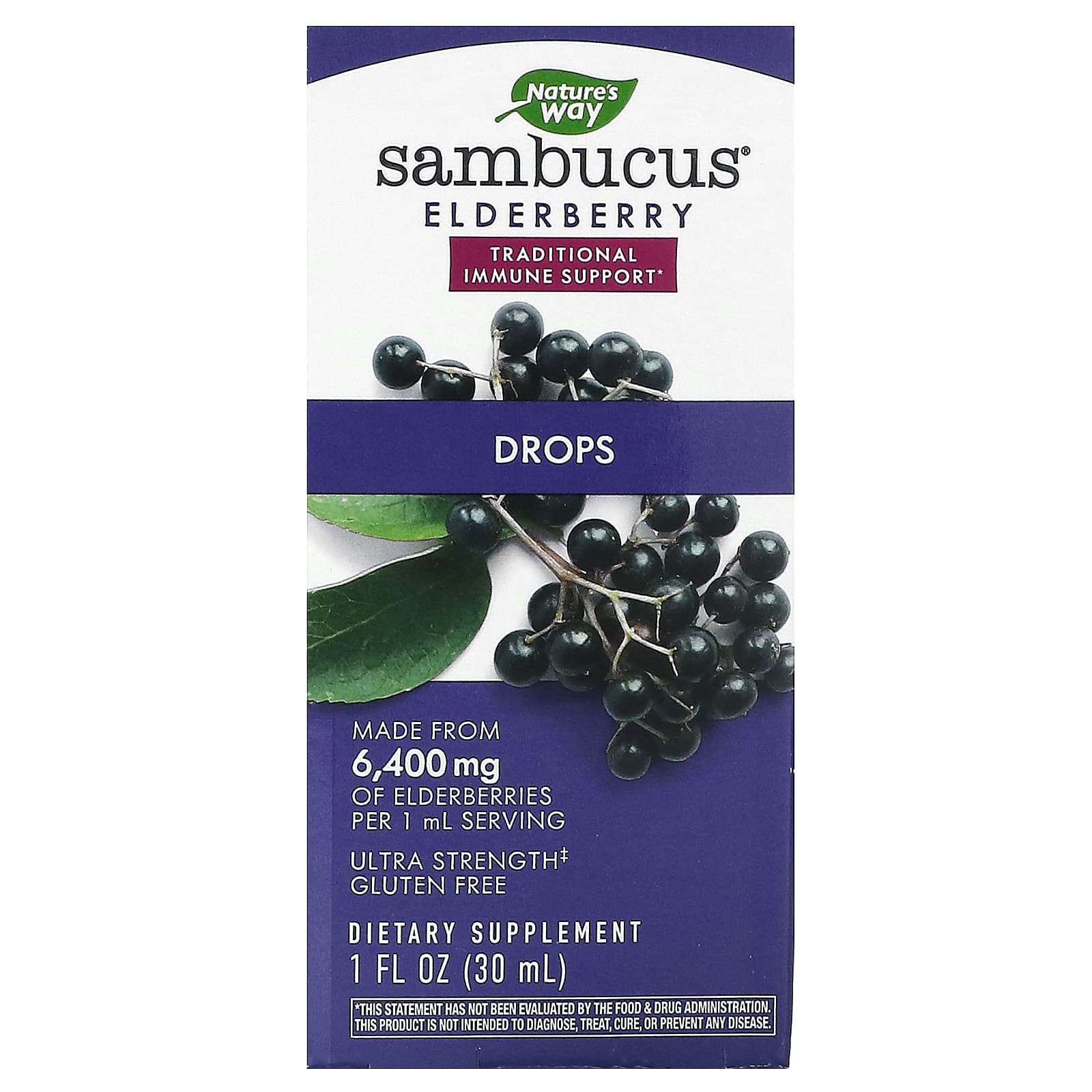 Nature's Way, Sambucus Elderberry, Drops, 50 mg, 1 fl oz (30 ml) - Image 1