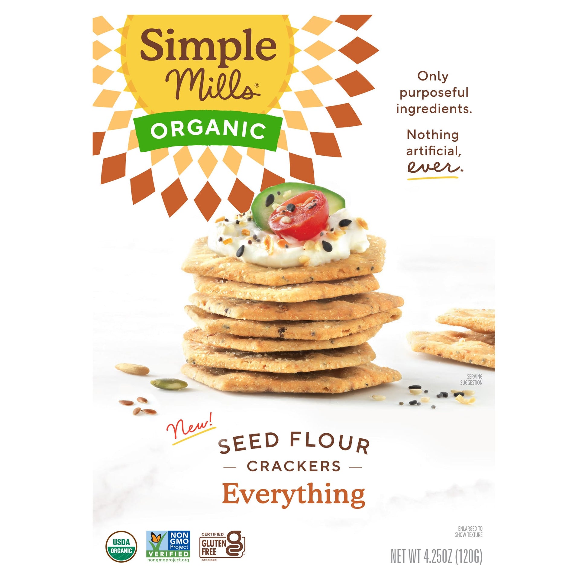 Simple Mills, Organic Seed Flour Crackers, Everything, 4.25 oz (120 g) - Image 1