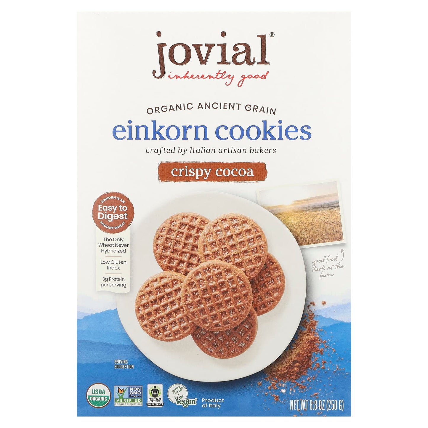 Crispy Organic Einkorn Cookies with Cocoa, USDA Organic, Fair Trade - Image 1