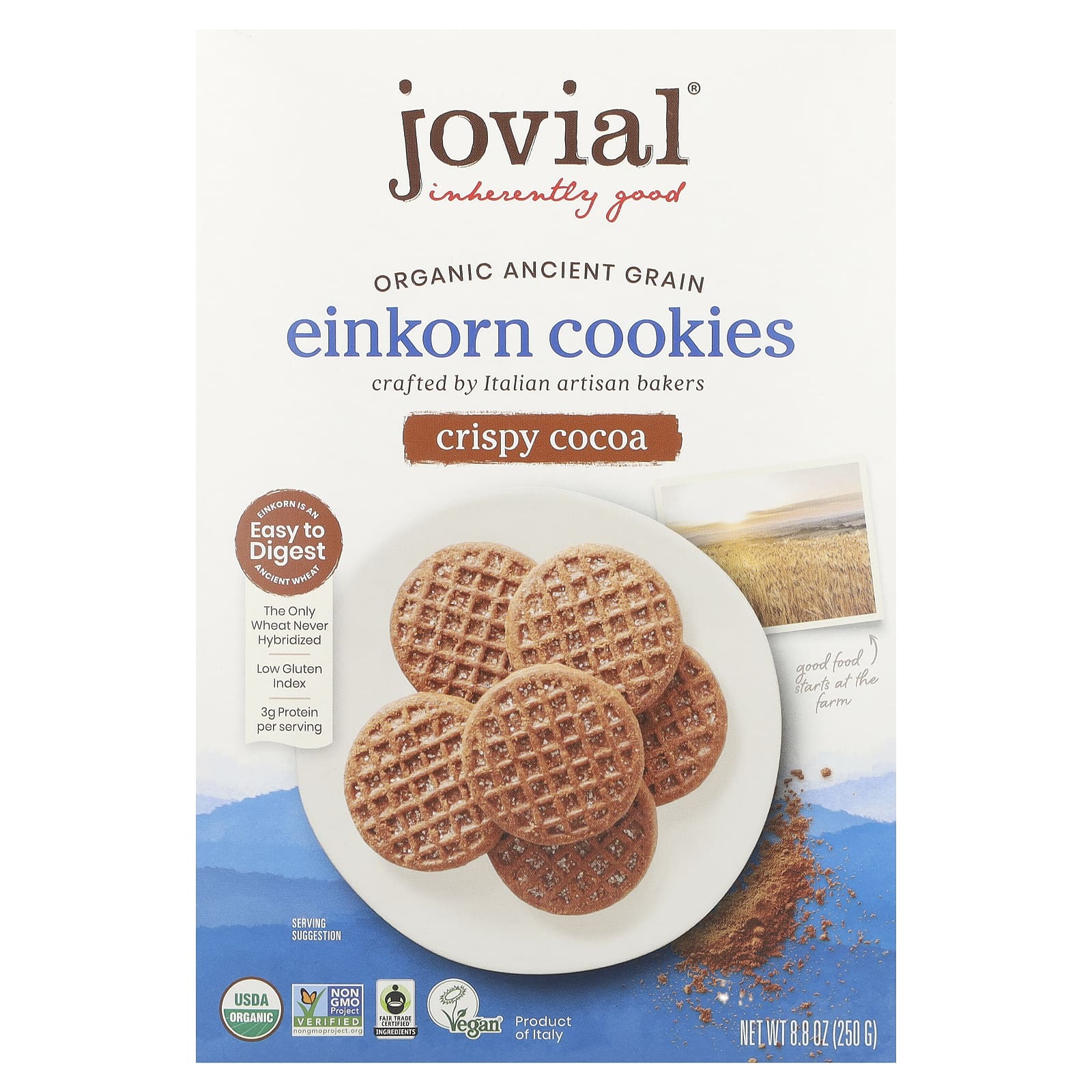 Crispy Organic Einkorn Cookies with Cocoa, USDA Organic, Fair Trade - Image 1