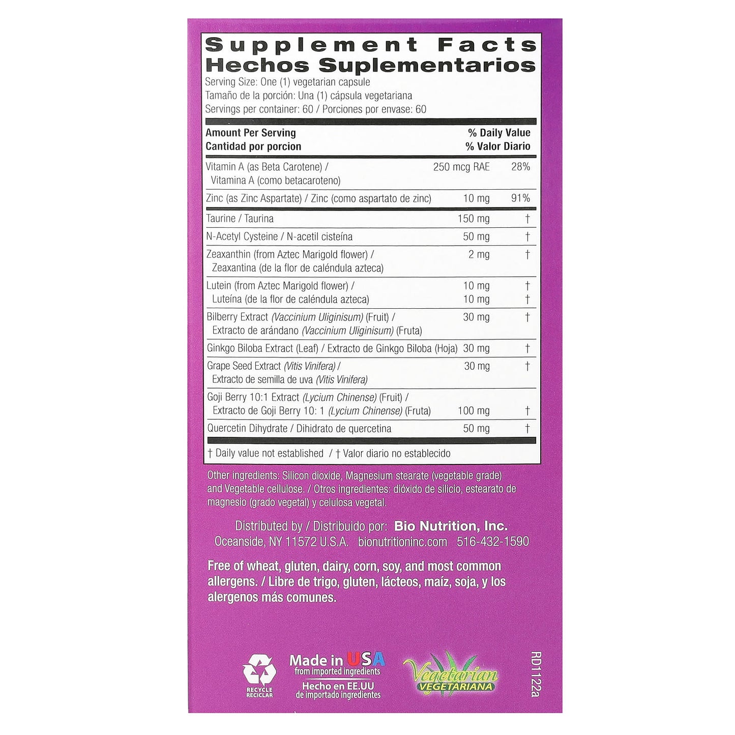 Eye Wellness Supplement by Bio Nutrition with Zeaxanthin - 60 Capsules - Image 2