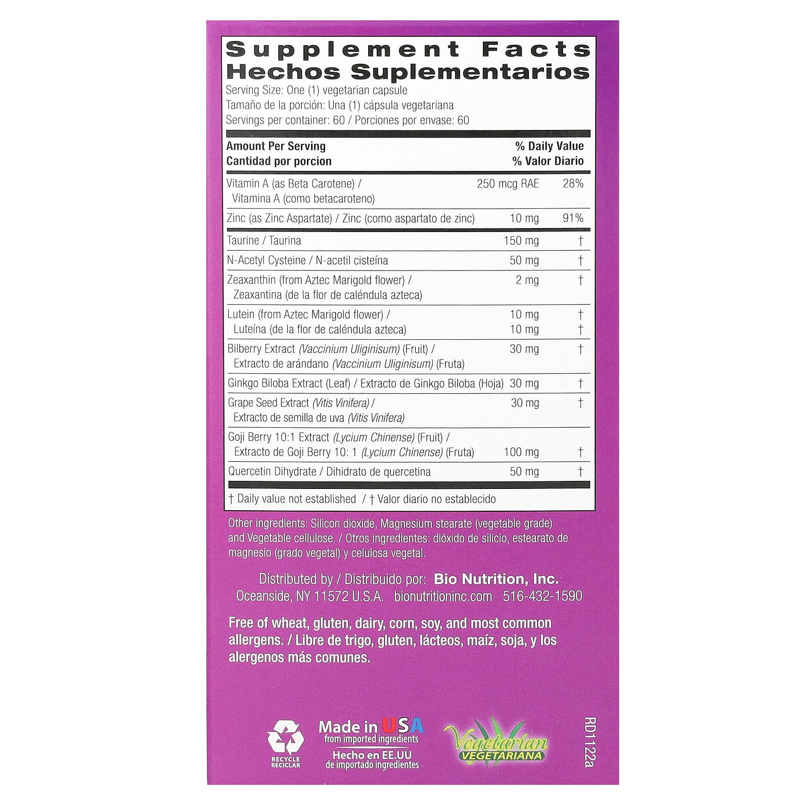 Eye Wellness Supplement by Bio Nutrition with Zeaxanthin - 60 Capsules - Image 2