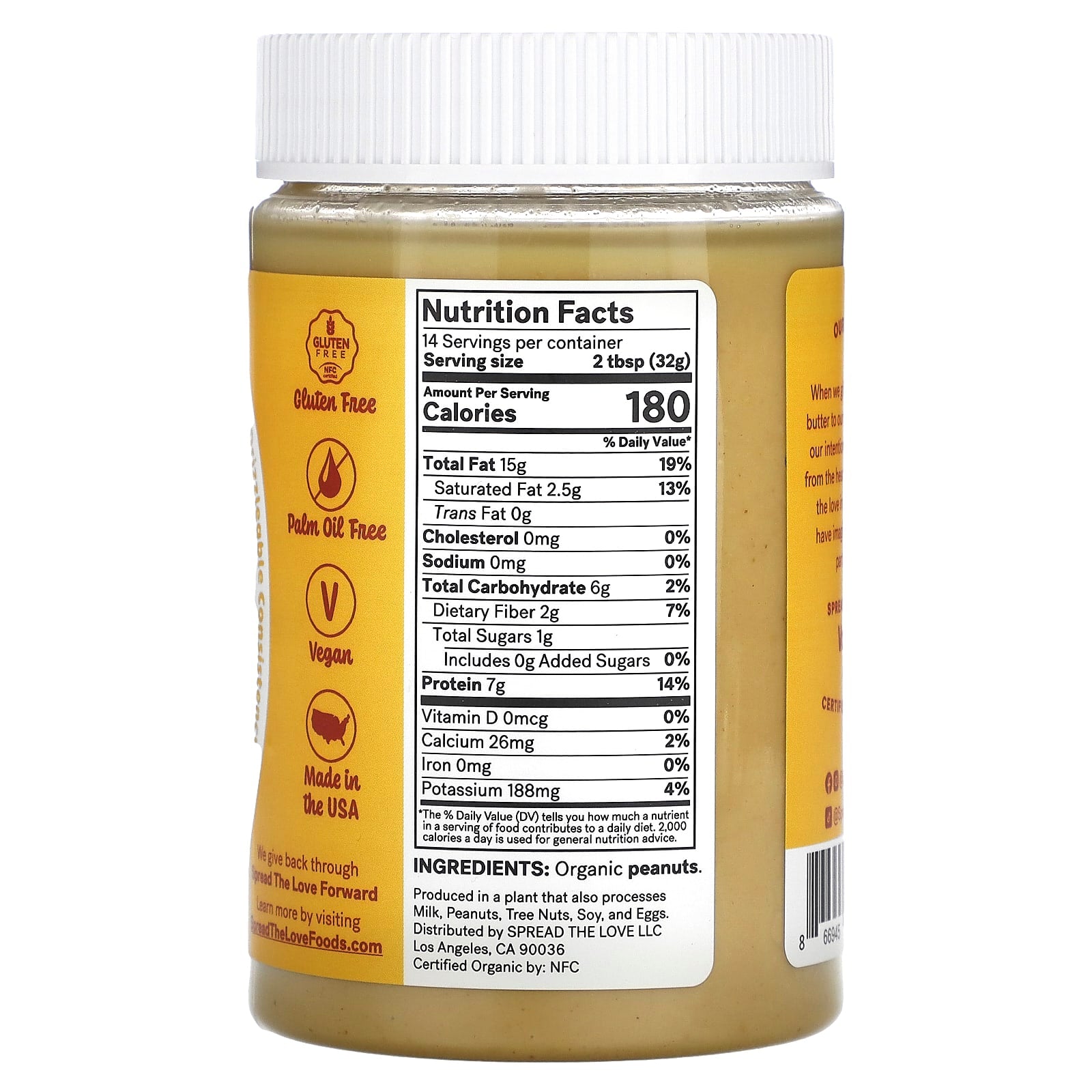 Spread The Love, Organic Peanut Butter, Naked, 16 oz (454 g) - Image 2