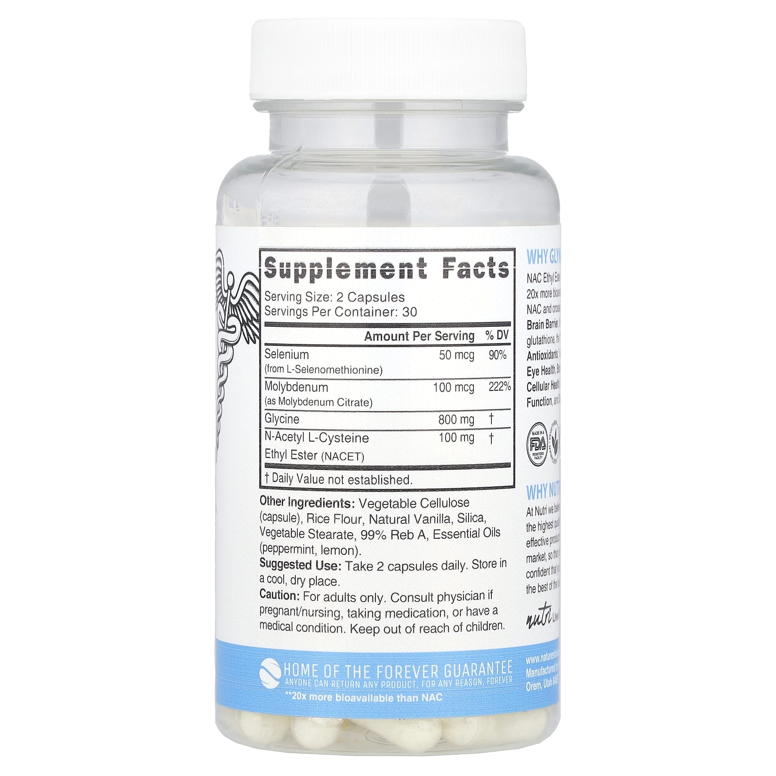 Nutri, Glynac-ET, Glycine & NAC Ethyl Ester, 60 Vegan Capsules - Image 2