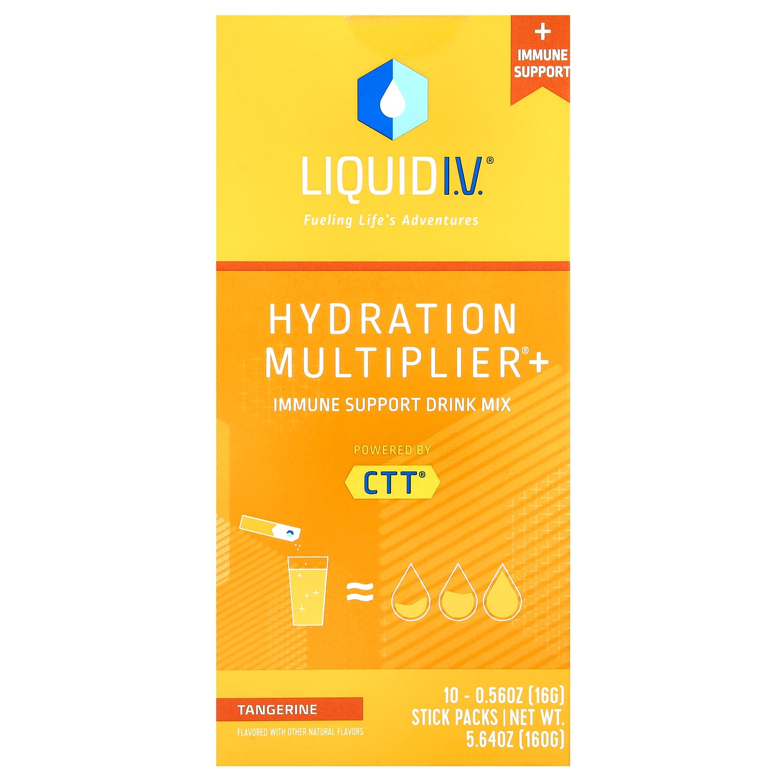 Liquid I.V., Hydration Multiplier + Immune Support Drink Mix, Tangerine, 10 Stick Packs, 0.56 oz (16 g) Each - Image 1