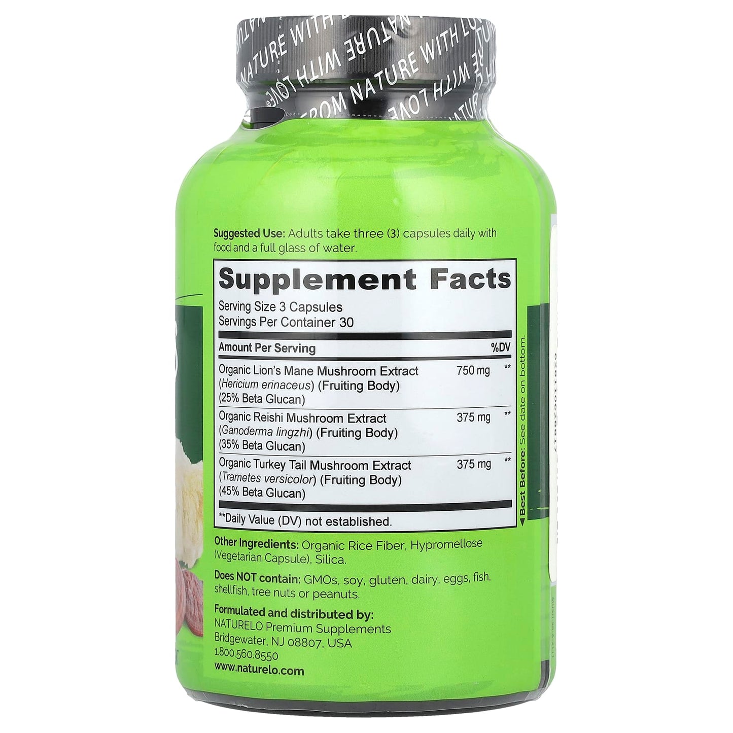 NATURELO, Mushrooms, Brain + Immune Blend, 90 Vegetarian Capsules - Image 2