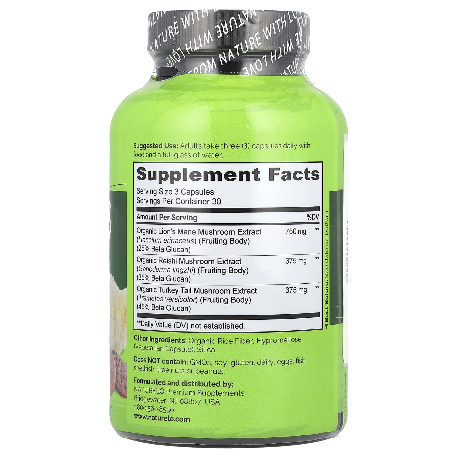 NATURELO, Mushrooms, Brain + Immune Blend, 90 Vegetarian Capsules - Image 2