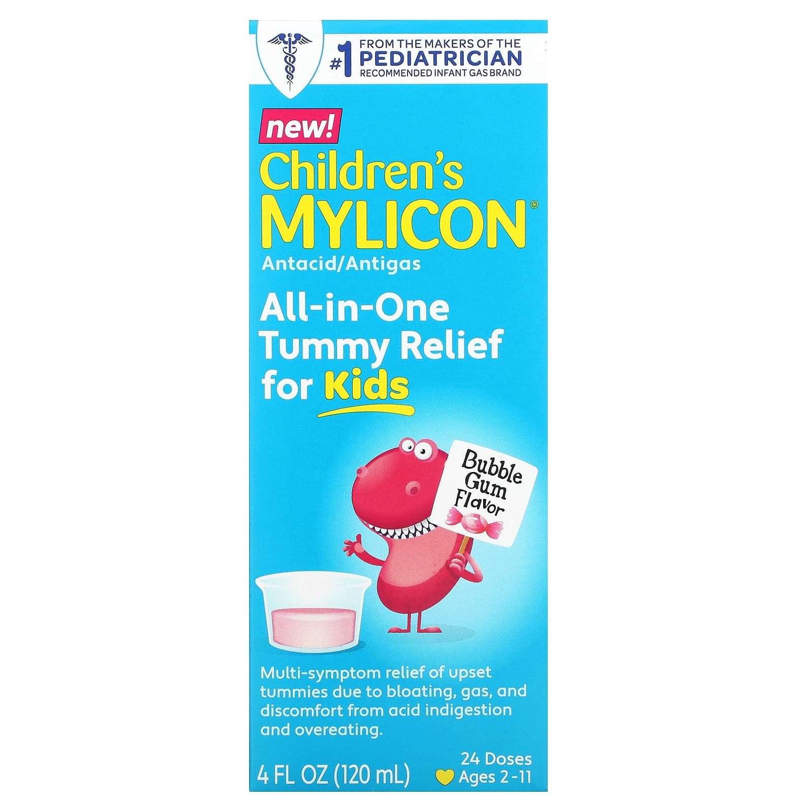 Children's Mylicon, All-in-One Tummy Relief for Kids, Ages 2-11, Bubble Gum, 4 fl oz (120 ml) - Image 1