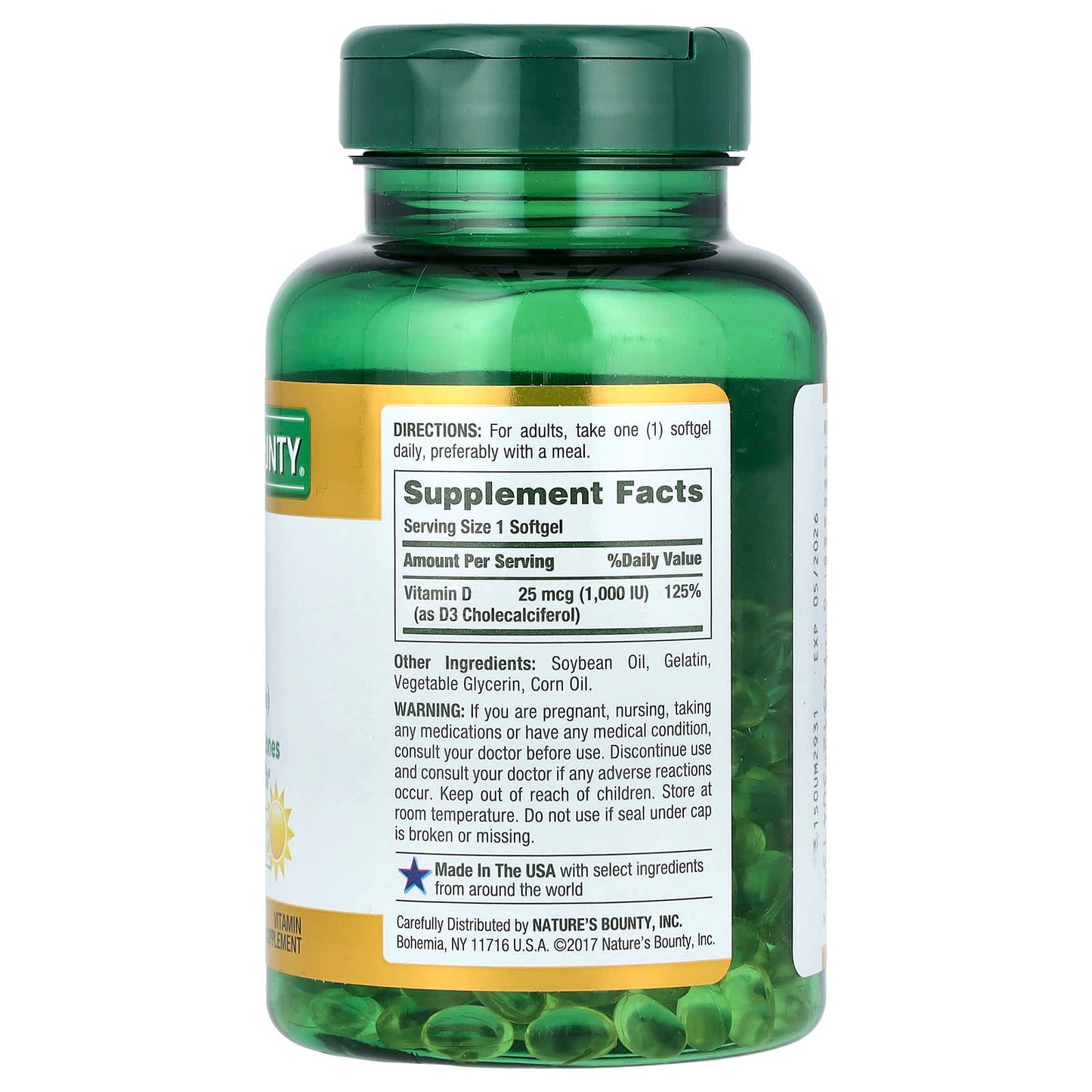 Nature's Bounty, D3, 25 mcg (1,000 IU), 350 Rapid Release Softgels - Image 2