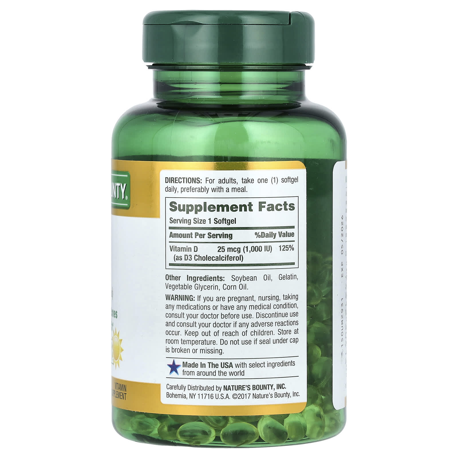 Nature's Bounty, D3, 25 mcg (1,000 IU), 350 Rapid Release Softgels - Image 2