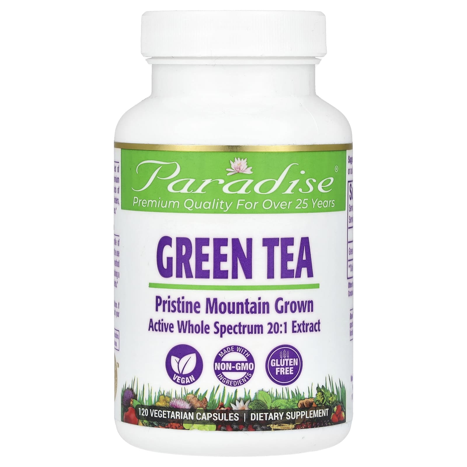 Paradise Herbs, Green Tea, 120 Vegetarian Capsules (250 mg per Capsule) - Image 1
