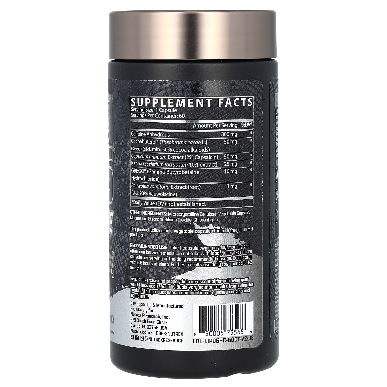 Nutrex Research, LIPO-6, Hardcore, Maximum Strength, 60 Capsules - Image 2