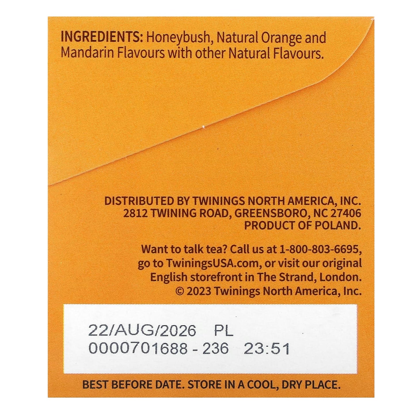 Twinings, Flavored Herbal Tea, Honeybush, Mandarin & Orange, Caffeine Free, 20 Tea Bags, 1.41 oz (40 g) - Image 2