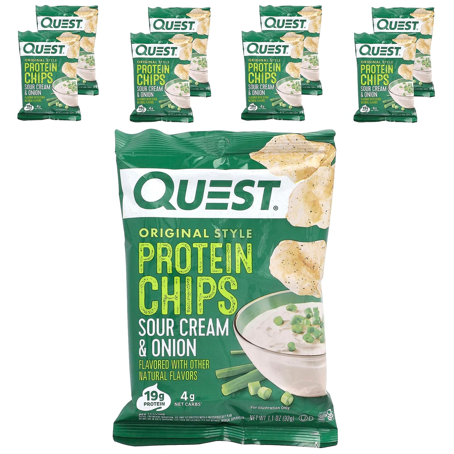 Quest Nutrition, Original Style Protein Chips, Sour Cream & Onion, 8 Bags, 1.1 oz (32 g) Each - Image 1