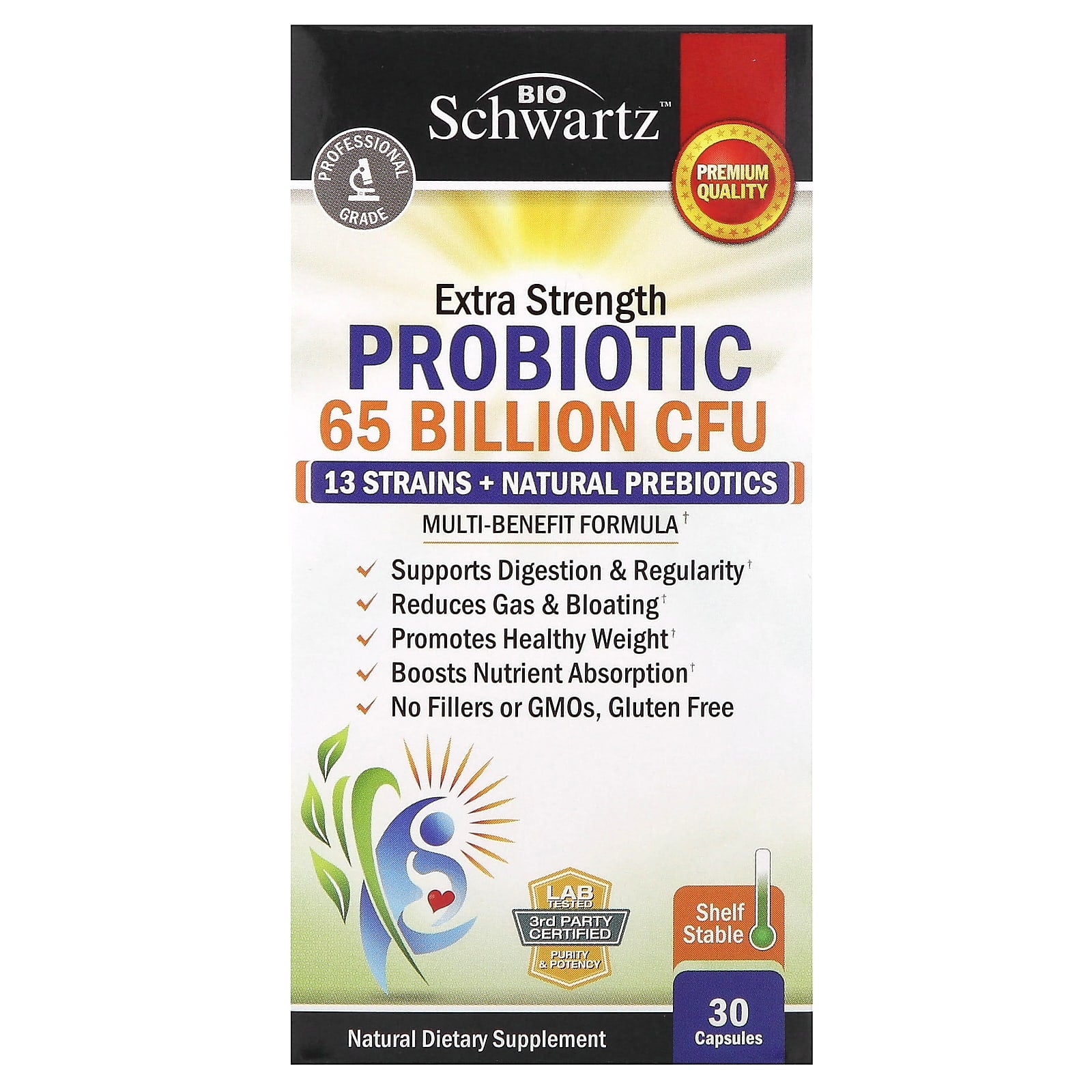 BioSchwartz Extra Strength Probiotic Supplement - 65B CFU - 30 Capsules - Image 1