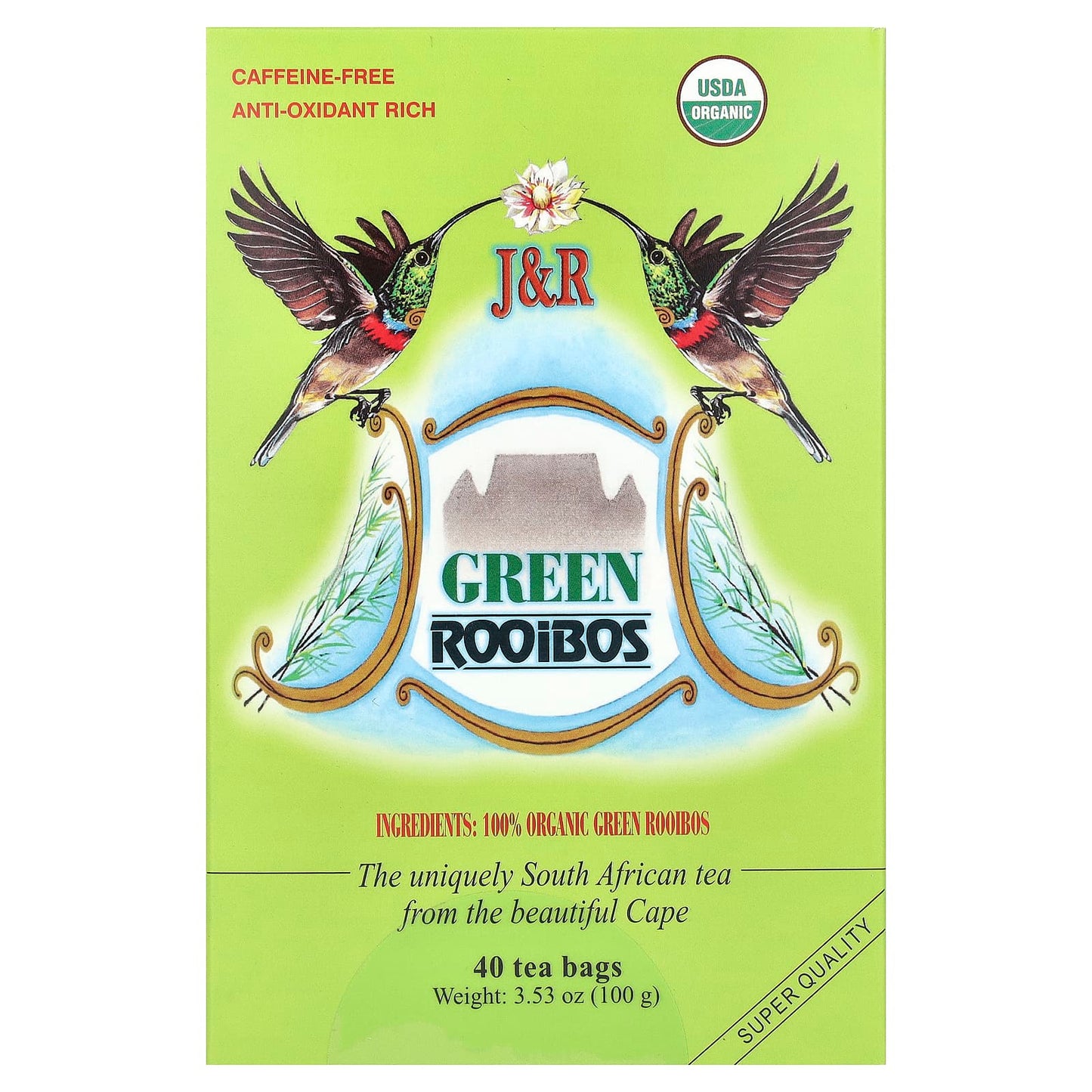 South Africa's Best Organic Green Rooibos Tea - Caffeine Free, 40 Tea Bags - Image 1