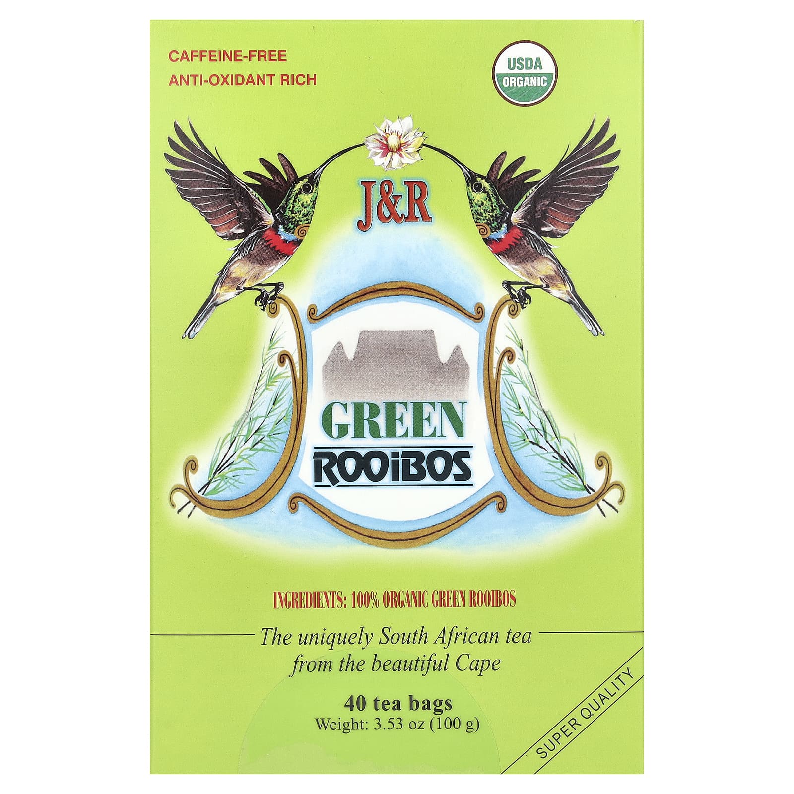 South Africa's Best Organic Green Rooibos Tea - Caffeine Free, 40 Tea Bags - Image 1