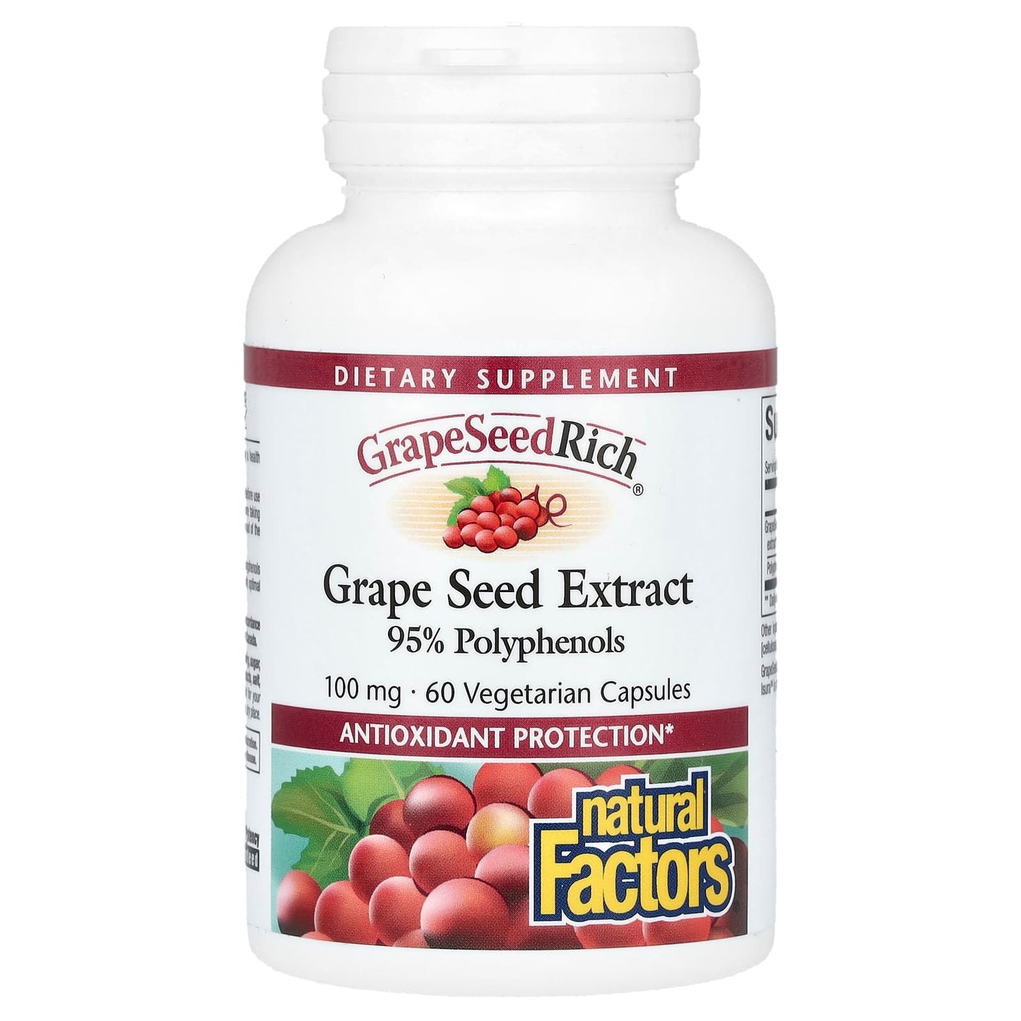 Natural Factors, GrapeSeedRich, Grape Seed Extract, 100 mg, 60 Vegetarian Capsules - Image 1