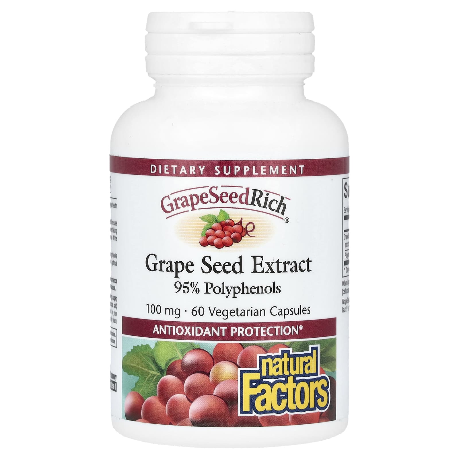 Natural Factors, GrapeSeedRich, Grape Seed Extract, 100 mg, 60 Vegetarian Capsules - Image 1