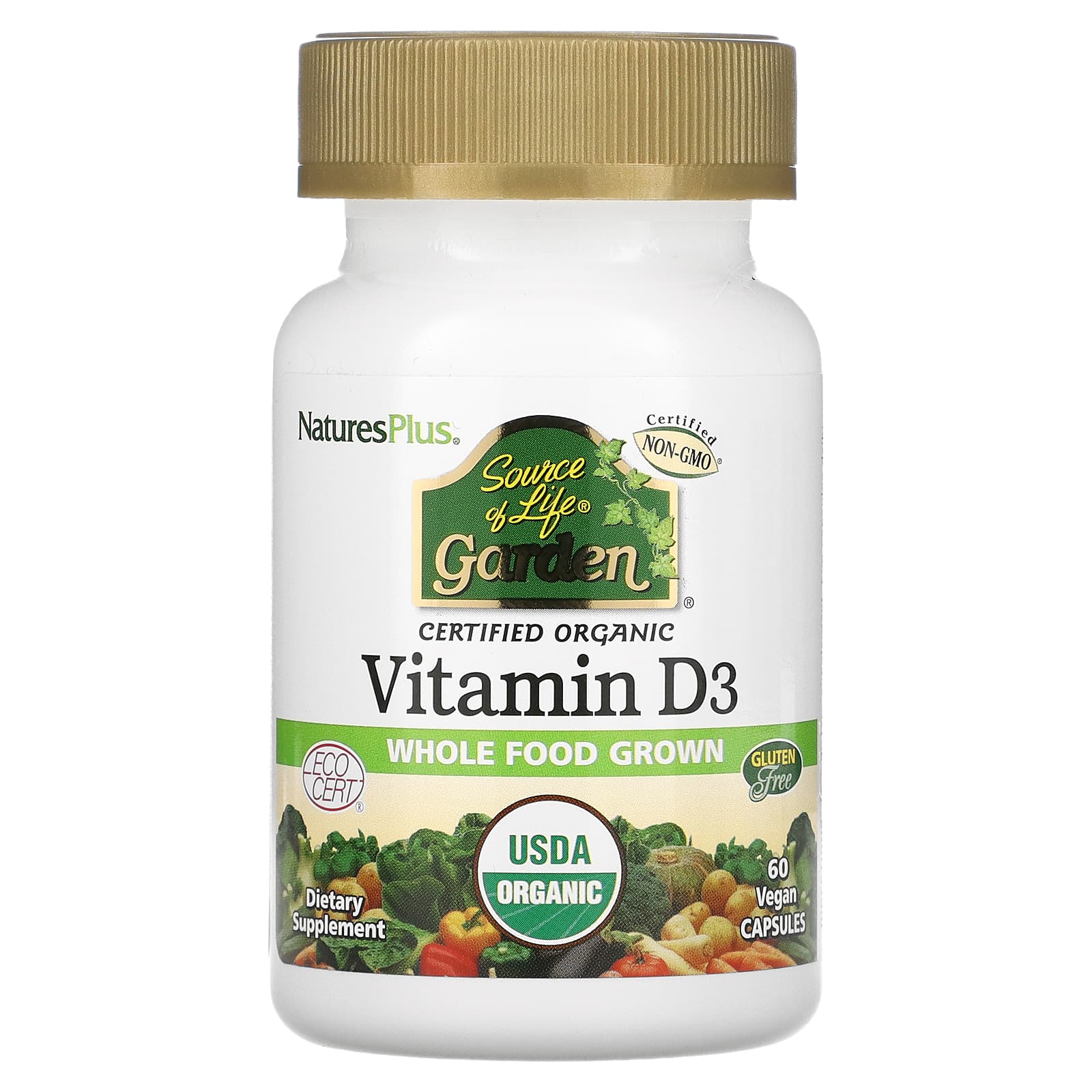 NaturesPlus, Source of Life, Garden, Organic Vitamin D3, 60 Vegan Capsules - Image 1