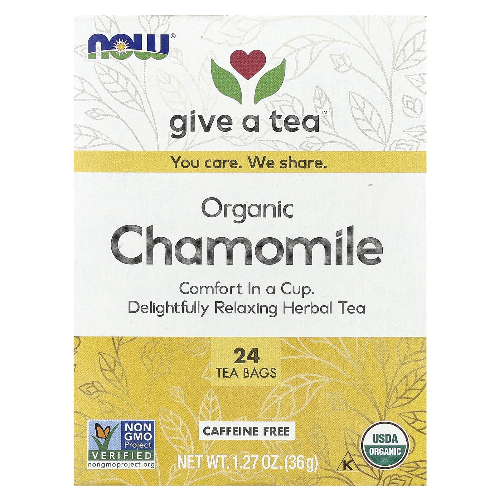 NOW Foods, Organic Chamomile, Caffeine Free, 24 Tea Bags, 1.27 oz (36 g) - Image 1