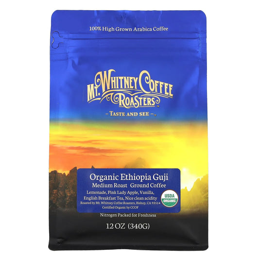 Mt. Whitney Coffee Roasters, Organic Ethiopia Guji, Ground Coffee, Medium Roast, 12 oz (340 g) - Image 1