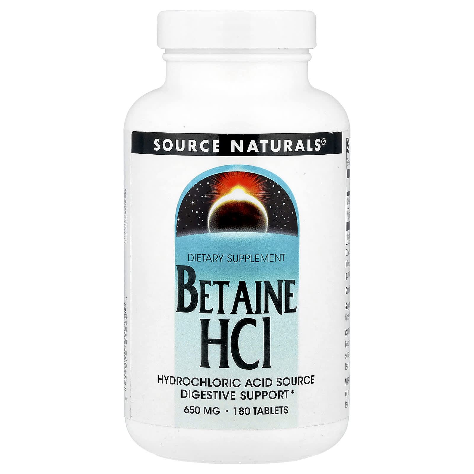Source Naturals, Betaine HCl, 650 mg, 180 Tablets - Image 1