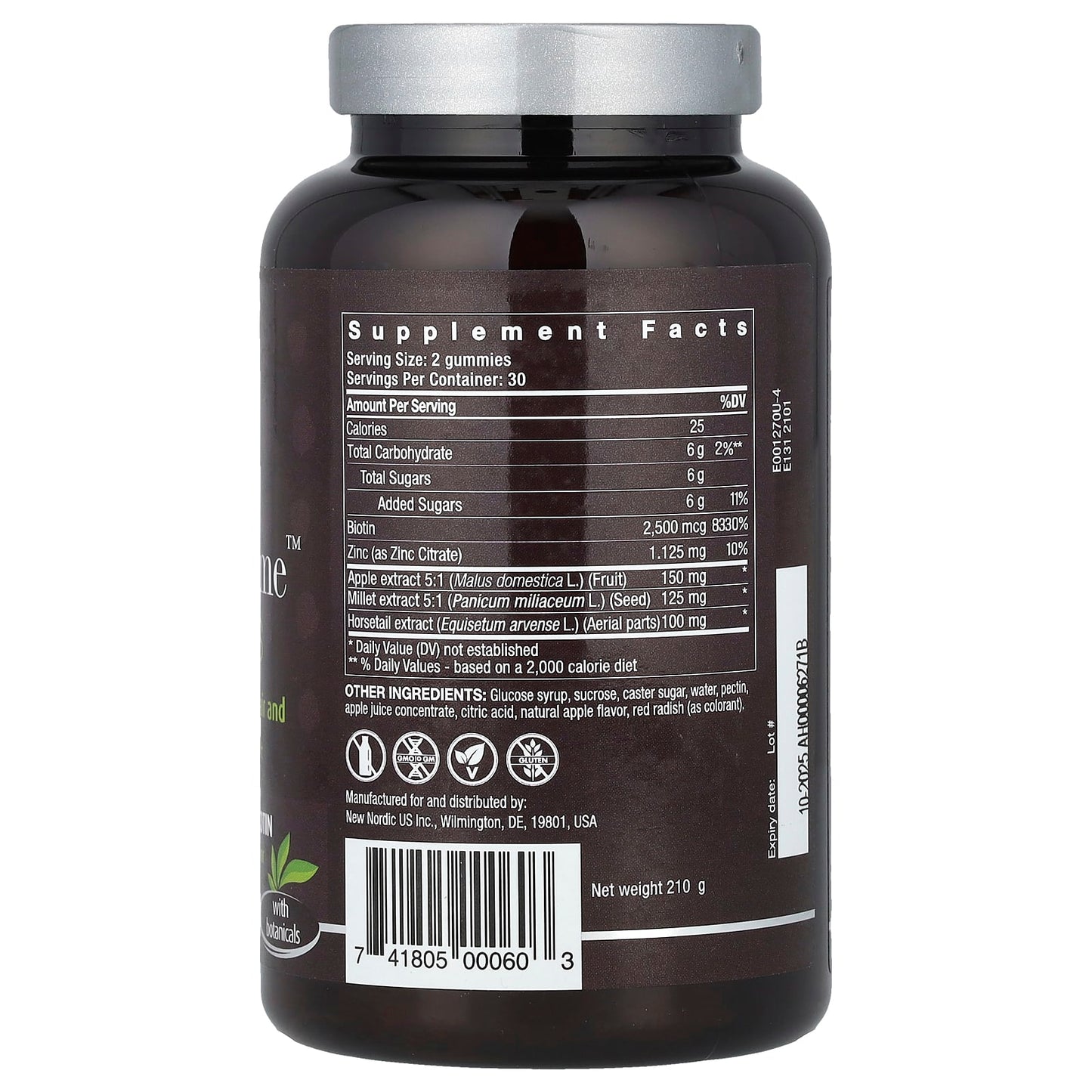 New Nordic, Hair Volume™ Gummies with Apple, Herbs & Biotin, 60 Gummies - Image 2