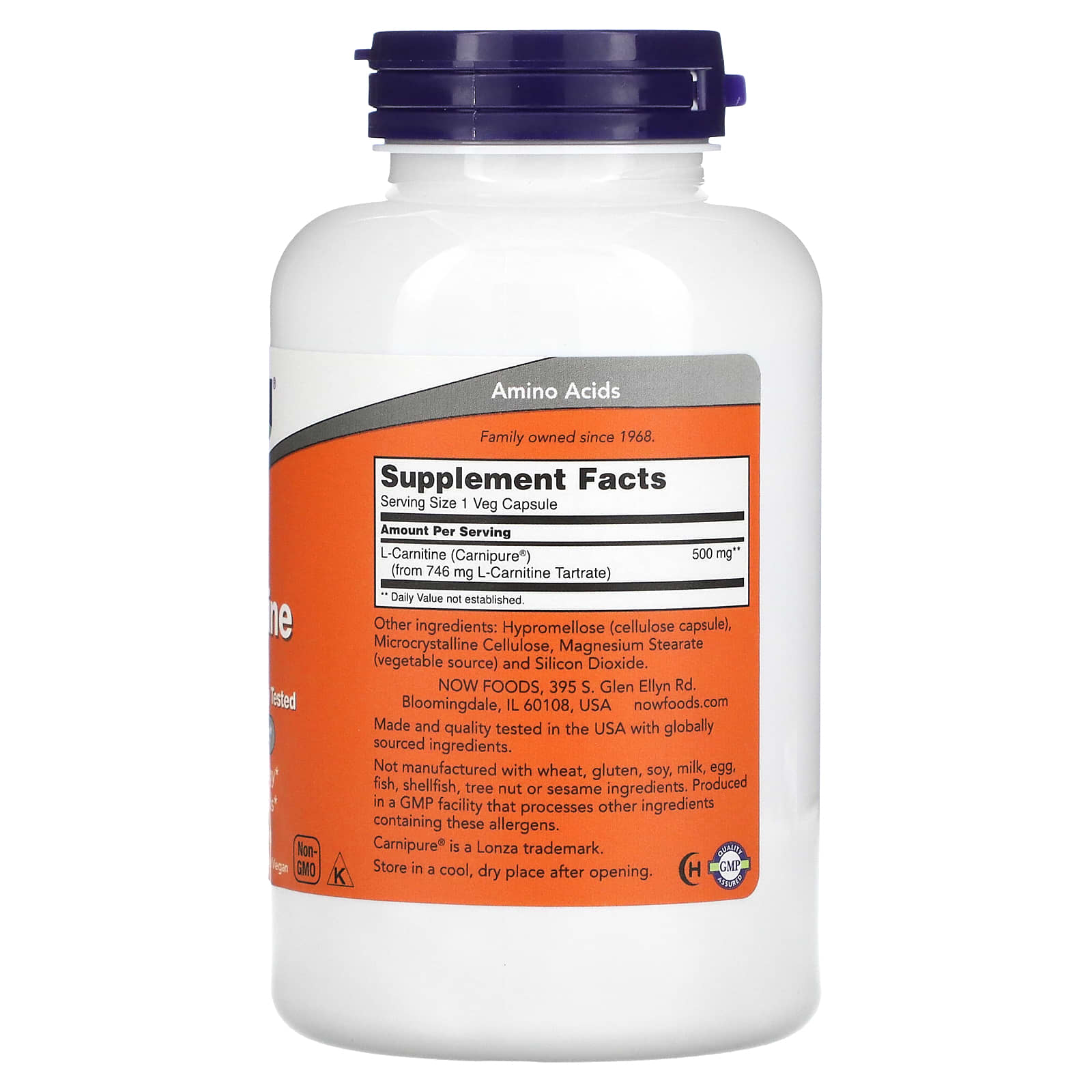 NOW Foods, L-Carnitine, 500 mg, 180 Veg Capsules - Image 2