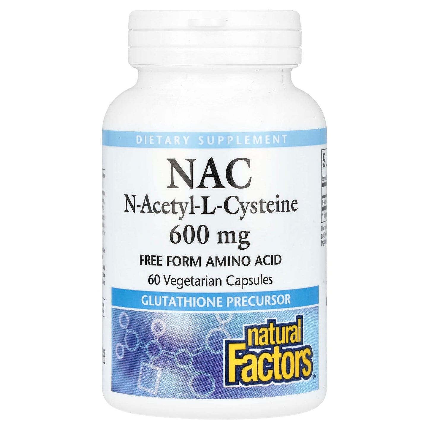 Natural Factors, NAC, N-Acetyl-L-Cysteine, 600 mg, 60 Vegetarian Capsules - Image 1