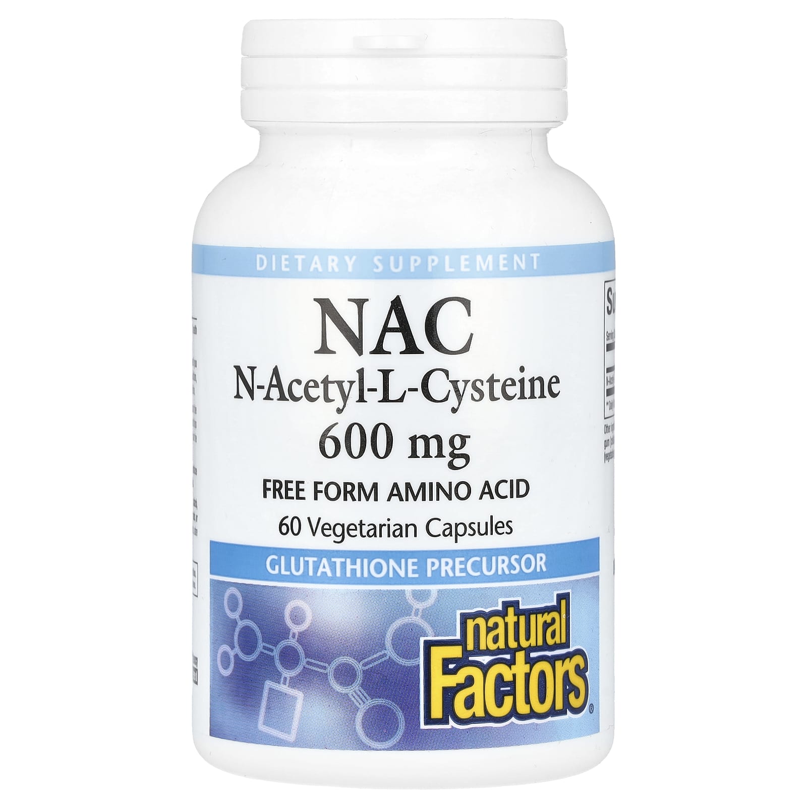 Natural Factors, NAC, N-Acetyl-L-Cysteine, 600 mg, 60 Vegetarian Capsules - Image 1