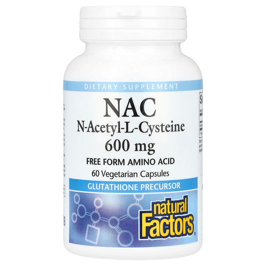 Natural Factors, NAC, N-Acetyl-L-Cysteine, 600 mg, 60 Vegetarian Capsules - Image 1