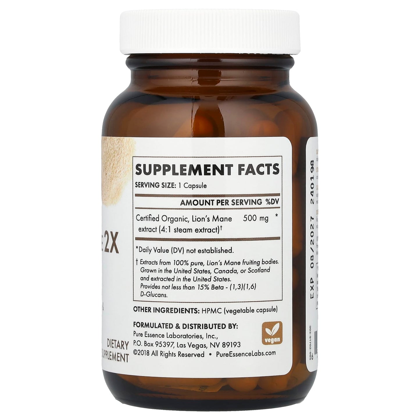 Pure Essence, MyPure™, Lion's Mane 2X, Double Strength, 500 mg, 60 Vegi-Caps - Image 2