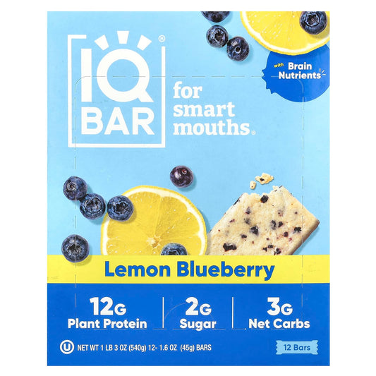 Boost Brain Power with IQBAR's Plant-Based Protein Bars - Lemon Blueberry - Image 1